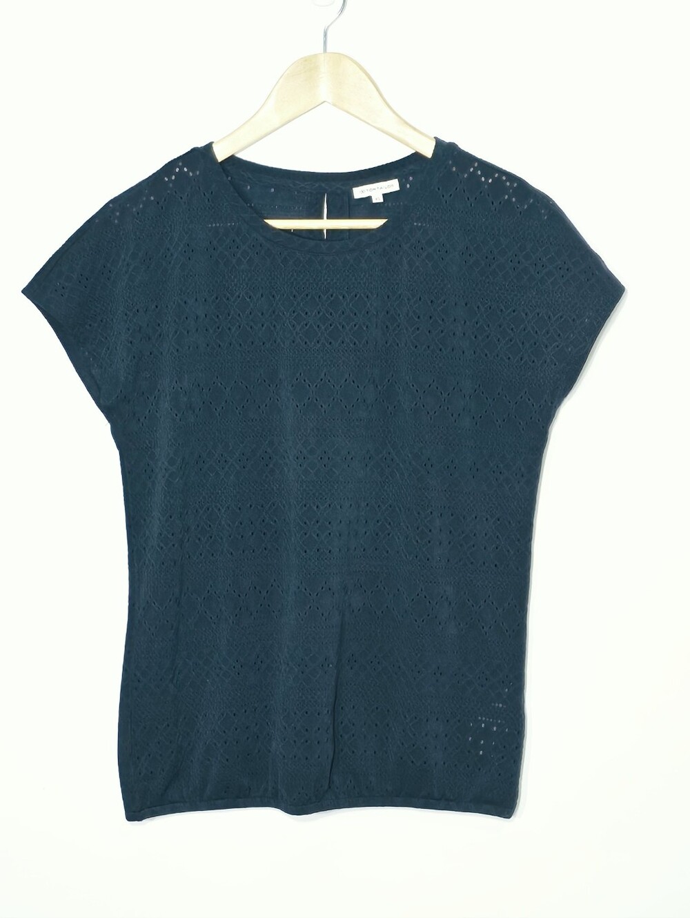 Tom Tailor Navy Blue Eyelet Pattern Short Sleeve Casual Shirt Size XSmall
